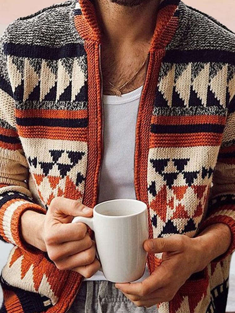 Lang Ärmel Lapel Jacquard Pullover
