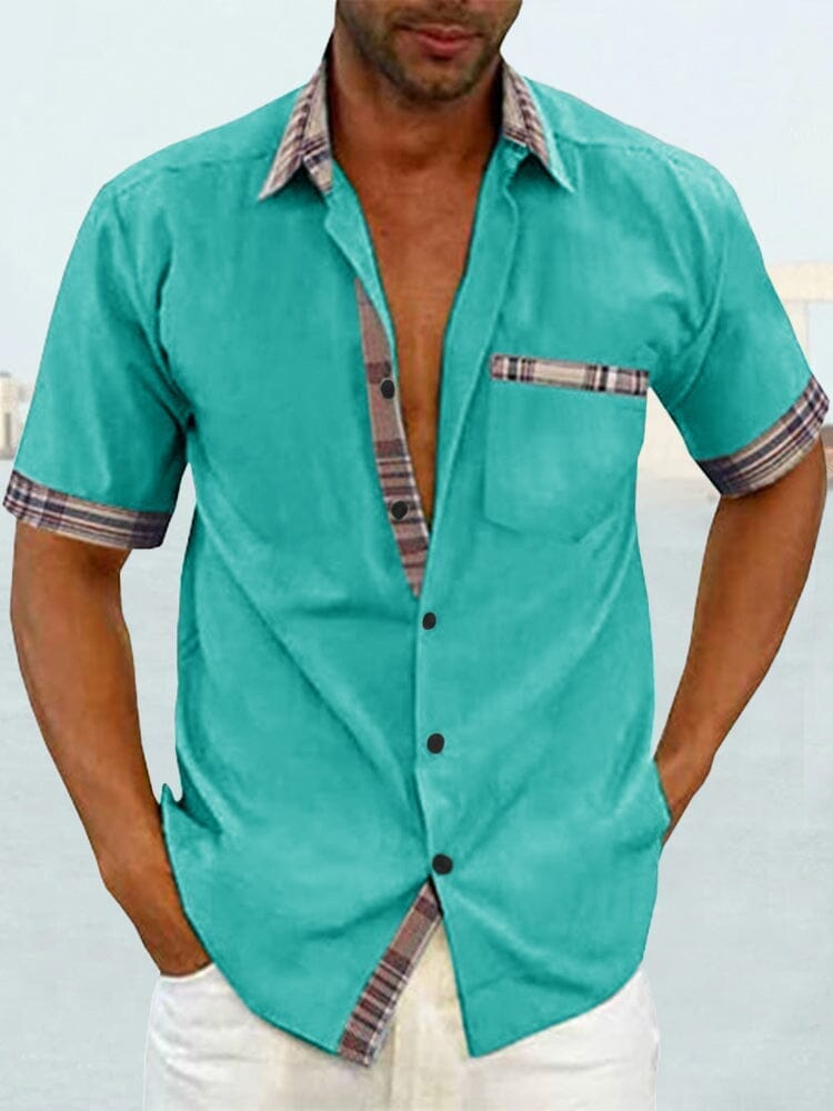 Casual Plaid Collar Linen Style Shirt