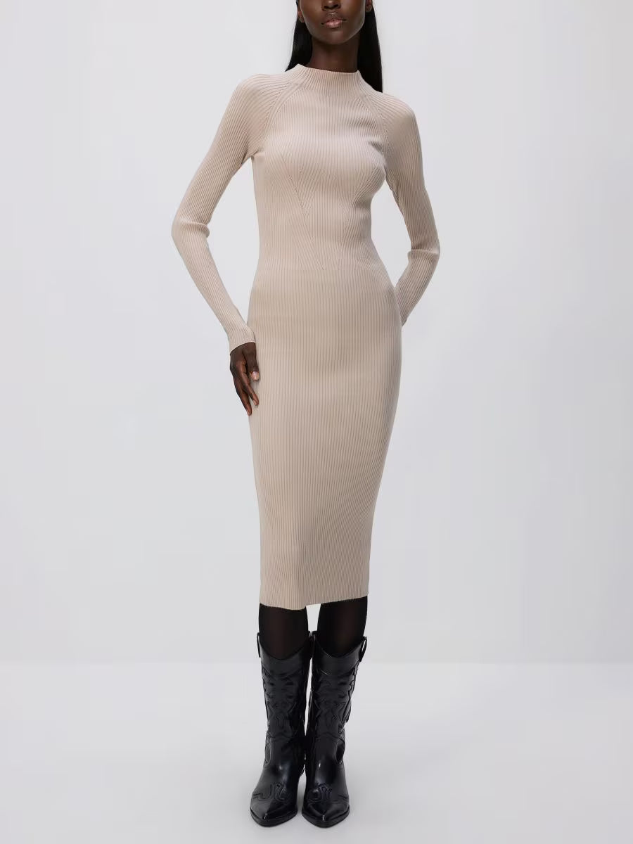 Kleid in Pullover a coste in viscosa