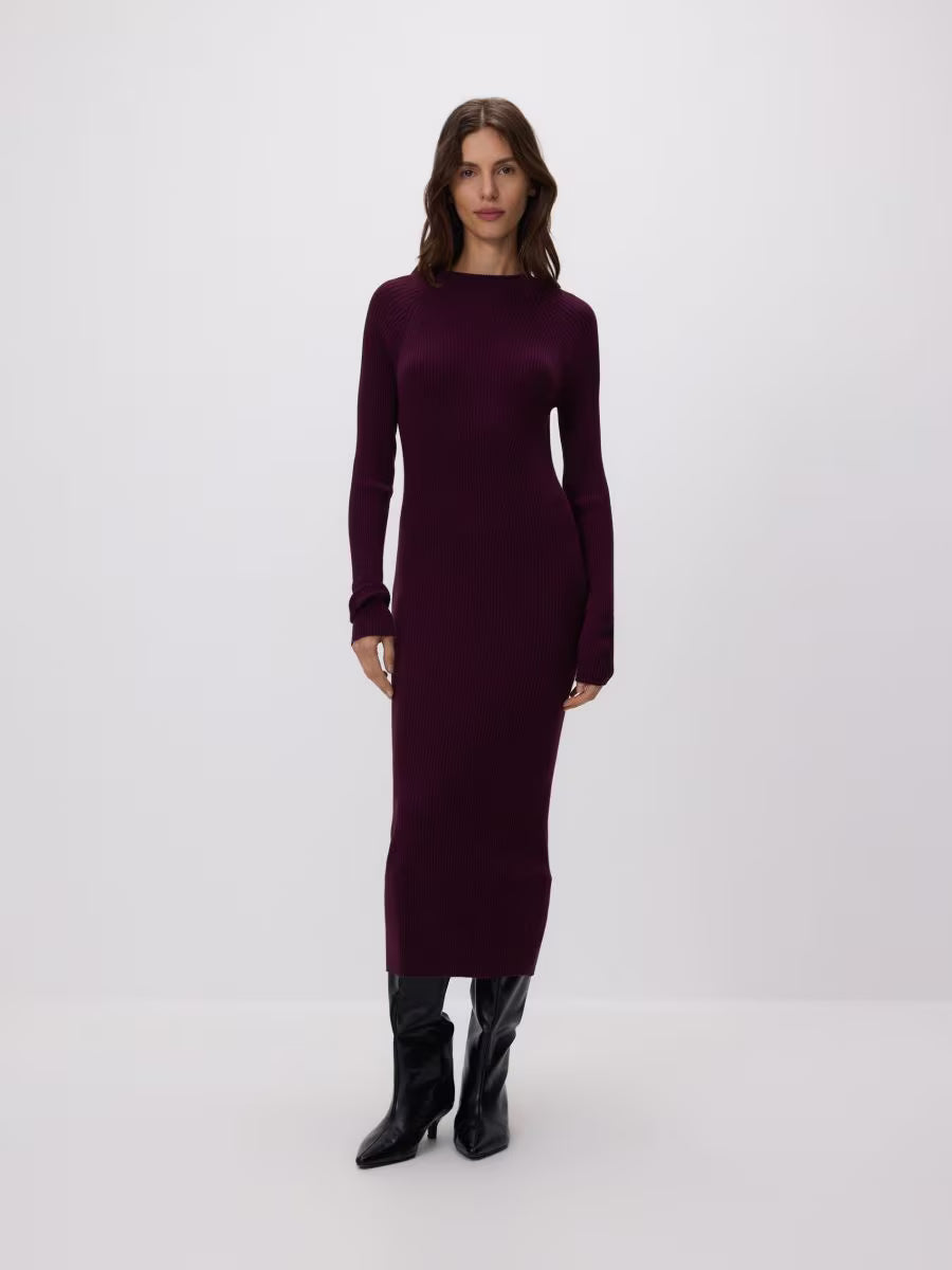 Abito in maglia a coste in viscosa rosso-marrone