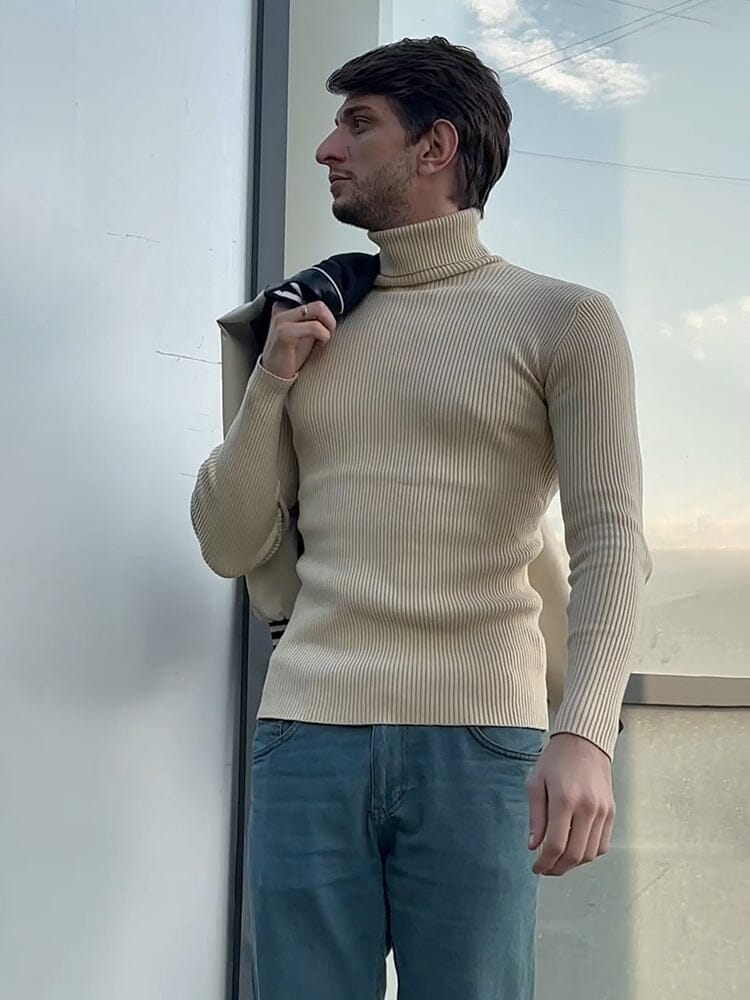 Ribbed Slim Fit Strick Pullover Rollkragen Pullover