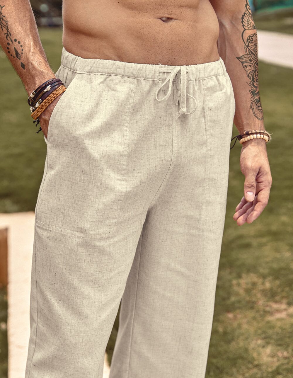 Leinen Stil Elastische Waist Yoga Hose