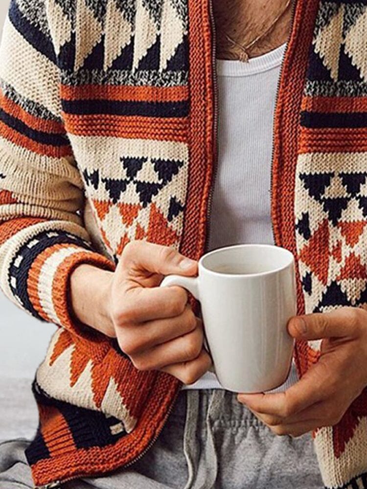Lang Ärmel Lapel Jacquard Pullover