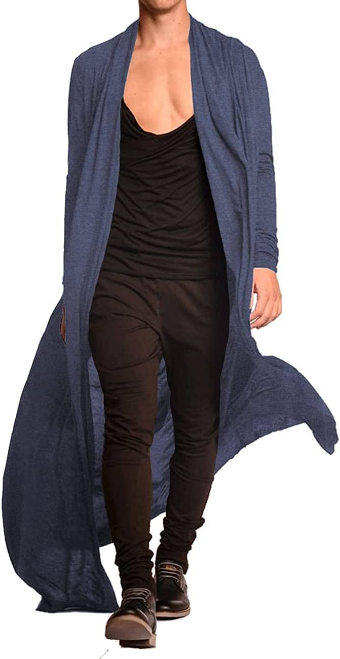 Lightweight Ruffle Schalkragen Lang Length Drape Cape Cardigan