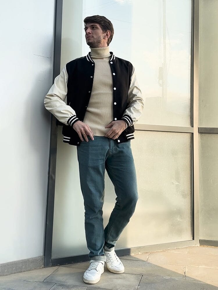 Ribbed Slim Fit Strick Pullover Rollkragen Pullover