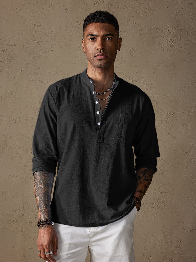 Leinen V-neck Strand Lang-sleeved Hemd