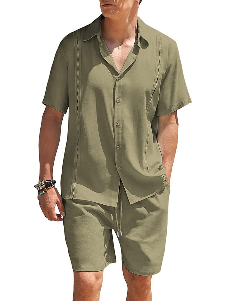 2 Teil Strand Guayabera Leinen Set