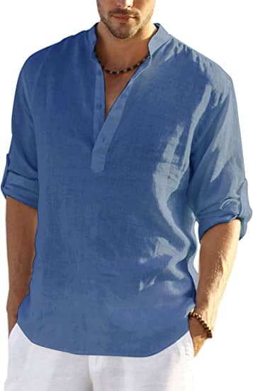 Baumwolle Leinen Stil Henley Hemd