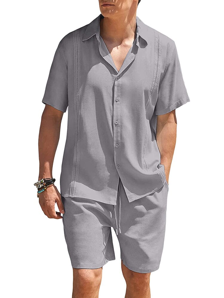 2 Teil Strand Guayabera Leinen Set