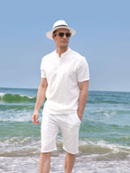 Casual 2 Teile Baumwolle Leinen Henley Hemd Set