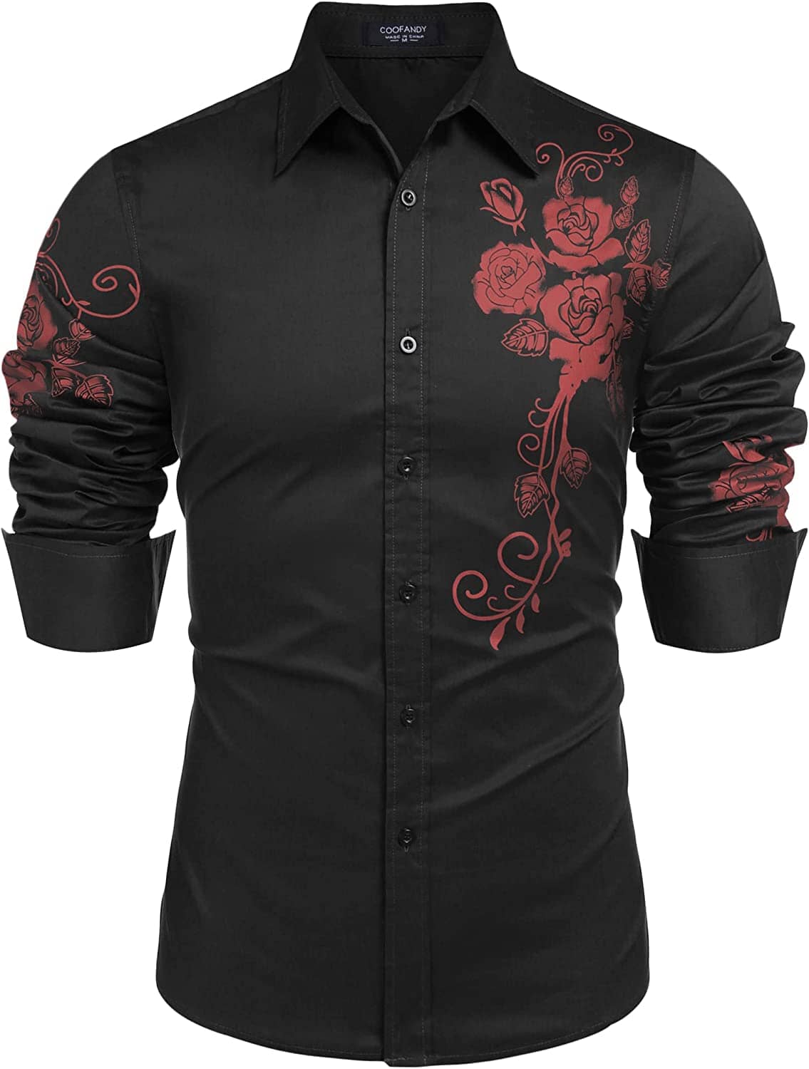 Rose Printed Slim Fit Dress Hemden