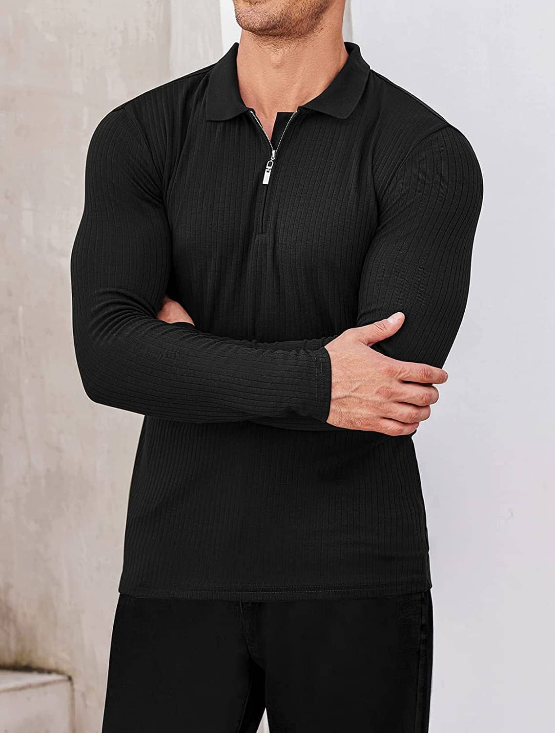 Lang Ärmel Quarter Zip Polo Hemden