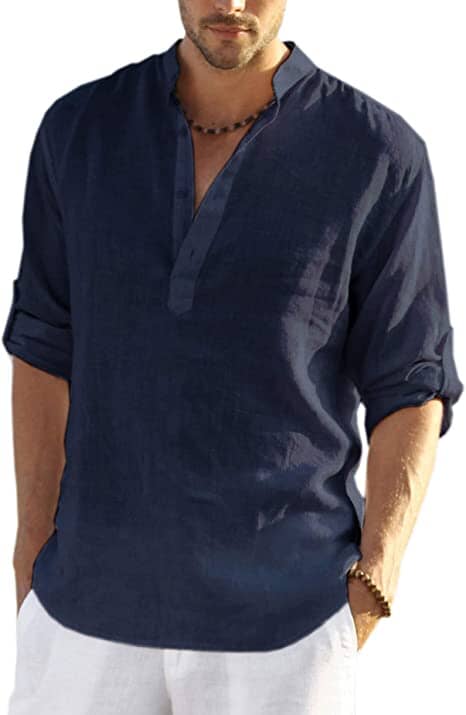 Baumwolle Leinen Stil Henley Hemd
