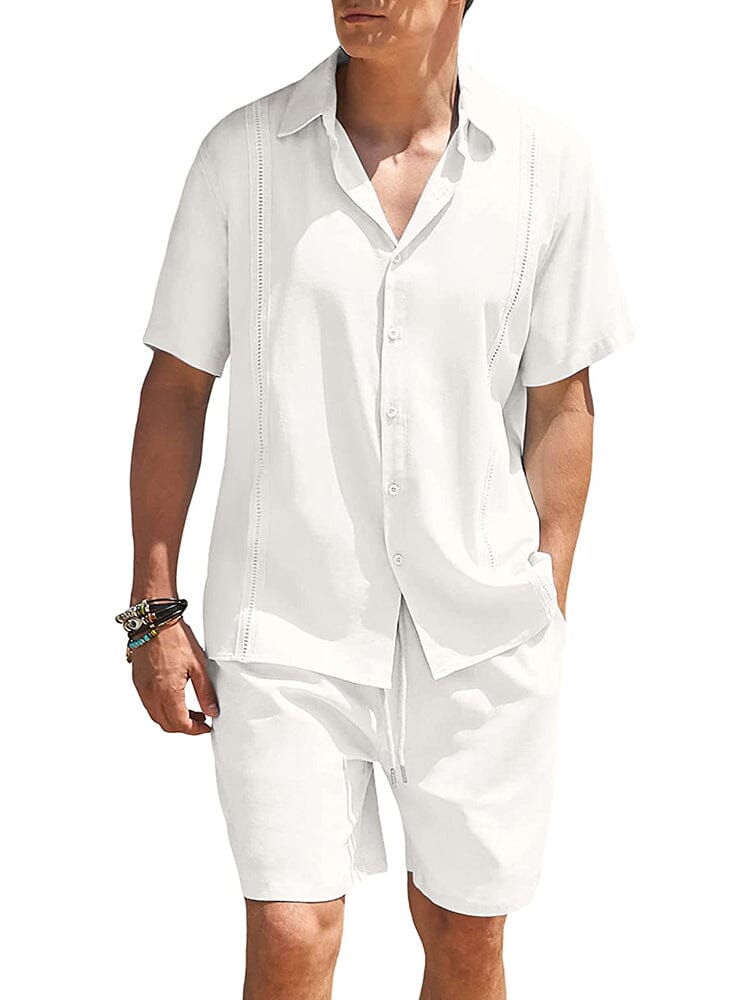 2 Teil Strand Guayabera Leinen Set
