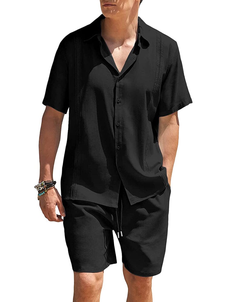2 Teil Strand Guayabera Leinen Set
