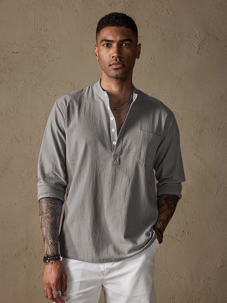 Leinen V-neck Strand Lang-sleeved Hemd