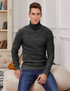 Men's Strick Rollkragen Pullover Plaid Stehkragen Lang Ärmel Pullover