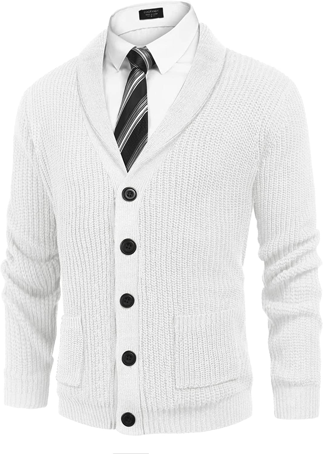 Lapel Knopf Up Cable Strick Cardigan with Pockets