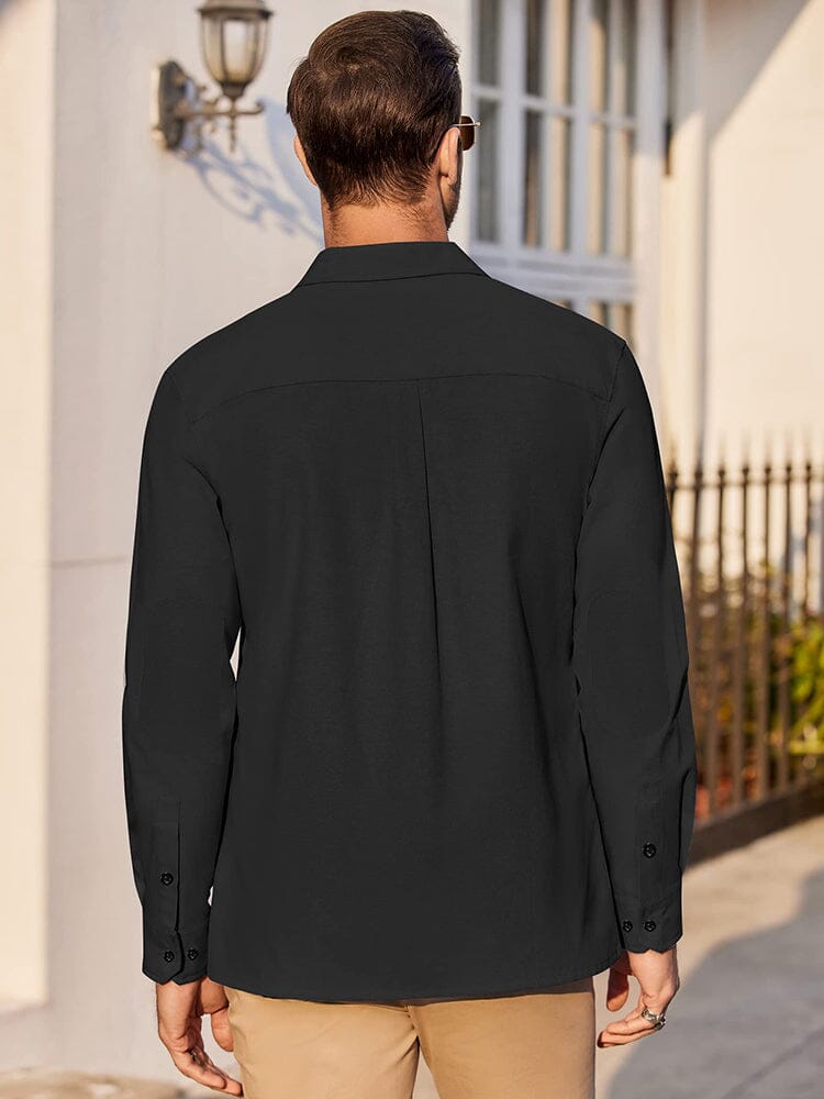 Klassisch Uni Lang Ärmel Knopf Hemd with Chest Pocket