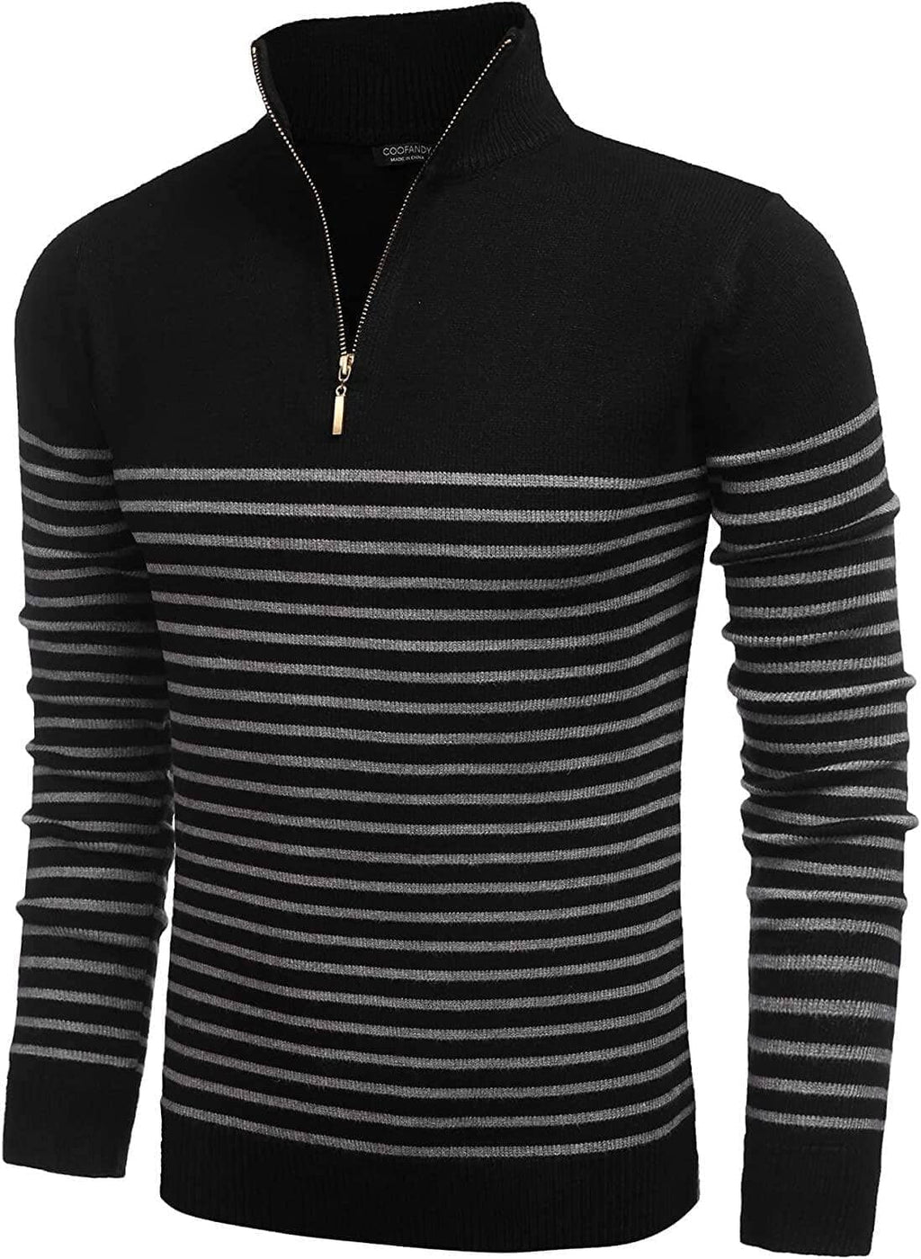 Gestreift Zip Up Mock Neck Pullover Pullover