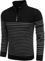 Gestreift Zip Up Mock Neck Pullover Pullover