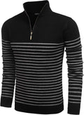 Gestreift Zip Up Mock Neck Pullover Pullover