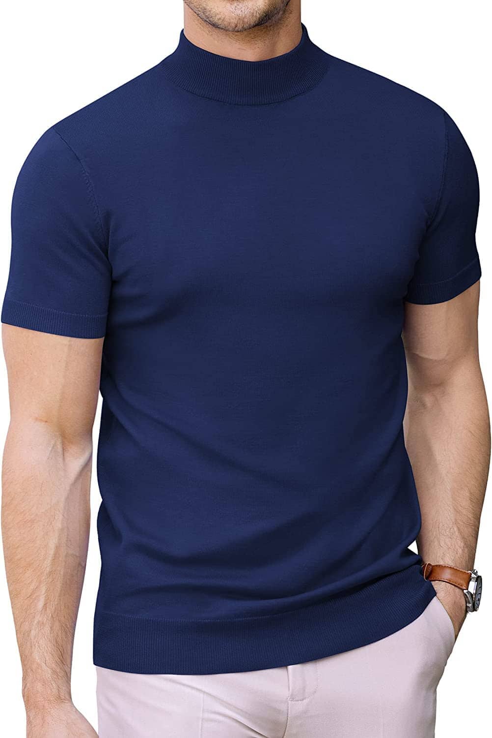 Rollkragen Slim Fit Strick-Kurzarm-Pullover