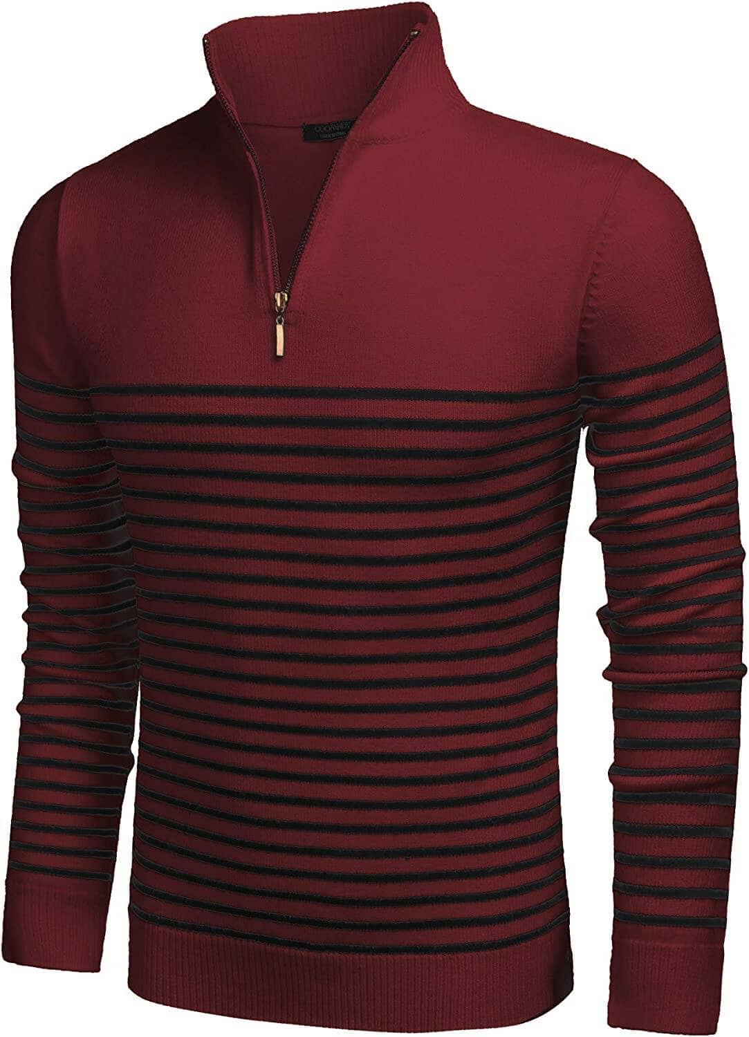 Gestreift Zip Up Mock Neck Pullover Pullover