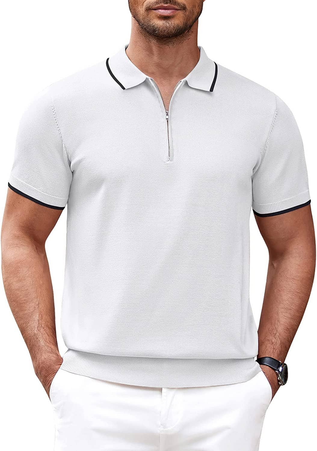 Klassisch Zipper Kurz Ärmel Polo Hemd