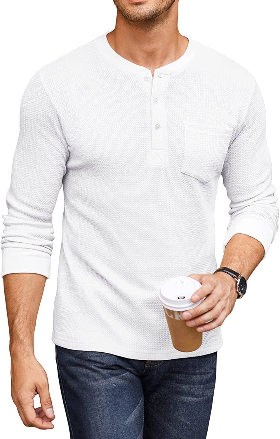 Basic Waffle Pullover Lang Ärmel T-Hemd