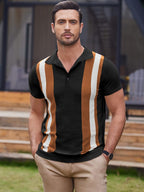 Vintage Stripe Kurz Ärmel Strick Polo Hemd
