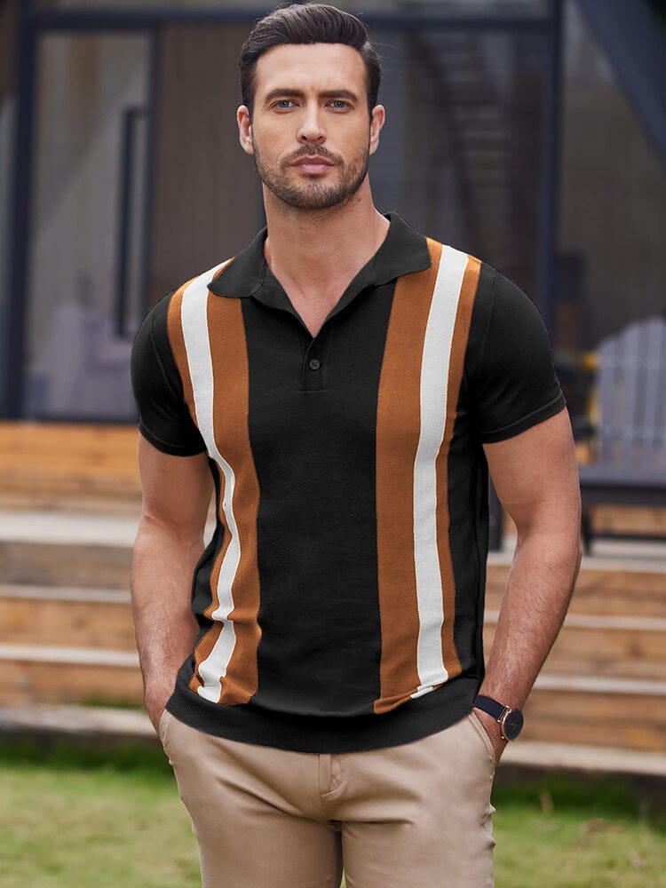 Vintage Stripe Kurz Ärmel Strick Polo Hemd