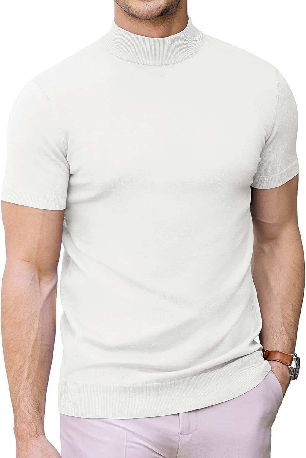 Rollkragen Slim Fit Strick-Kurzarm-Pullover
