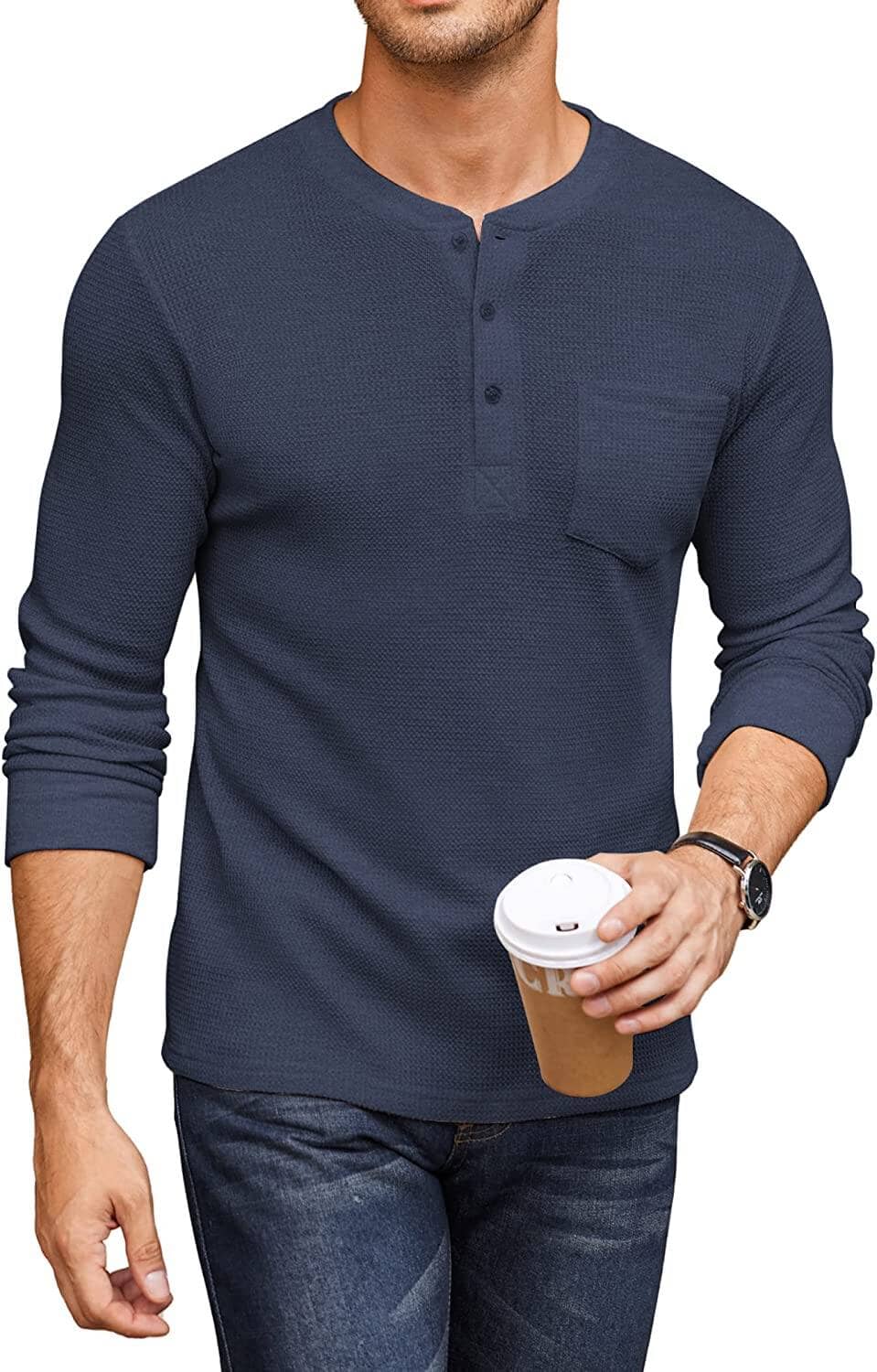 Basic Waffle Pullover Lang Ärmel T-Hemd