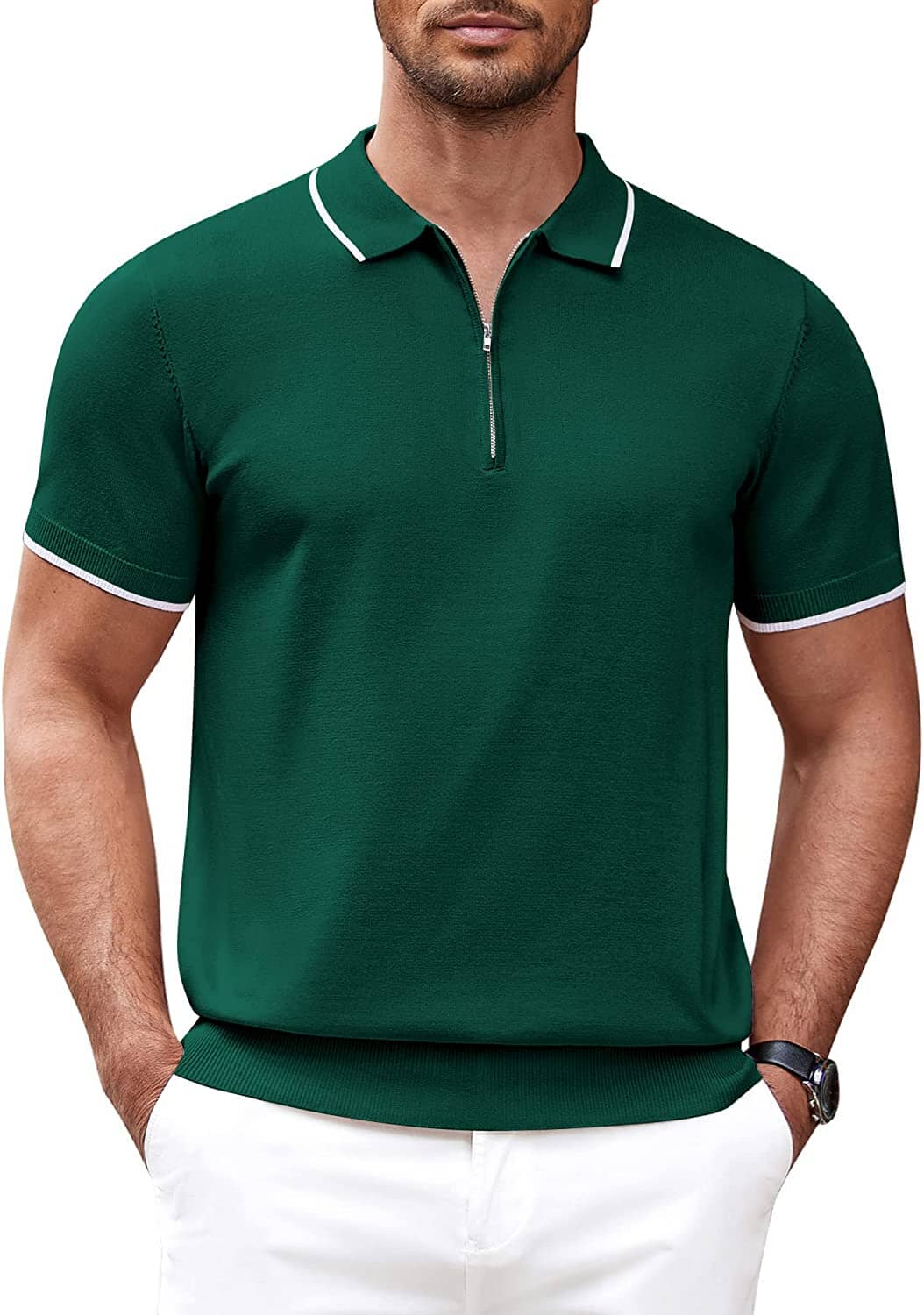 Klassisch Zipper Kurz Ärmel Polo Hemd