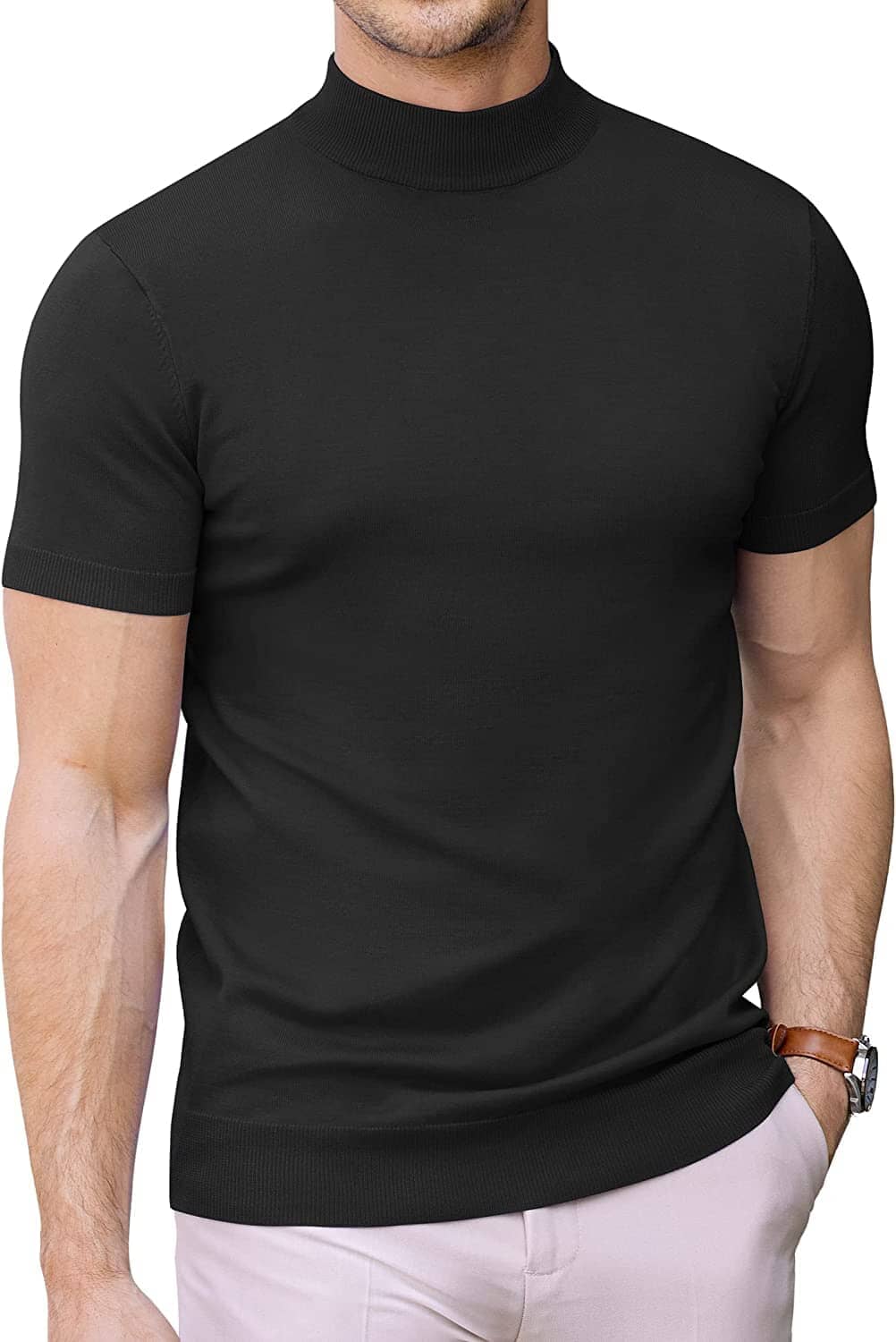 Rollkragen Slim Fit Strick-Kurzarm-Pullover