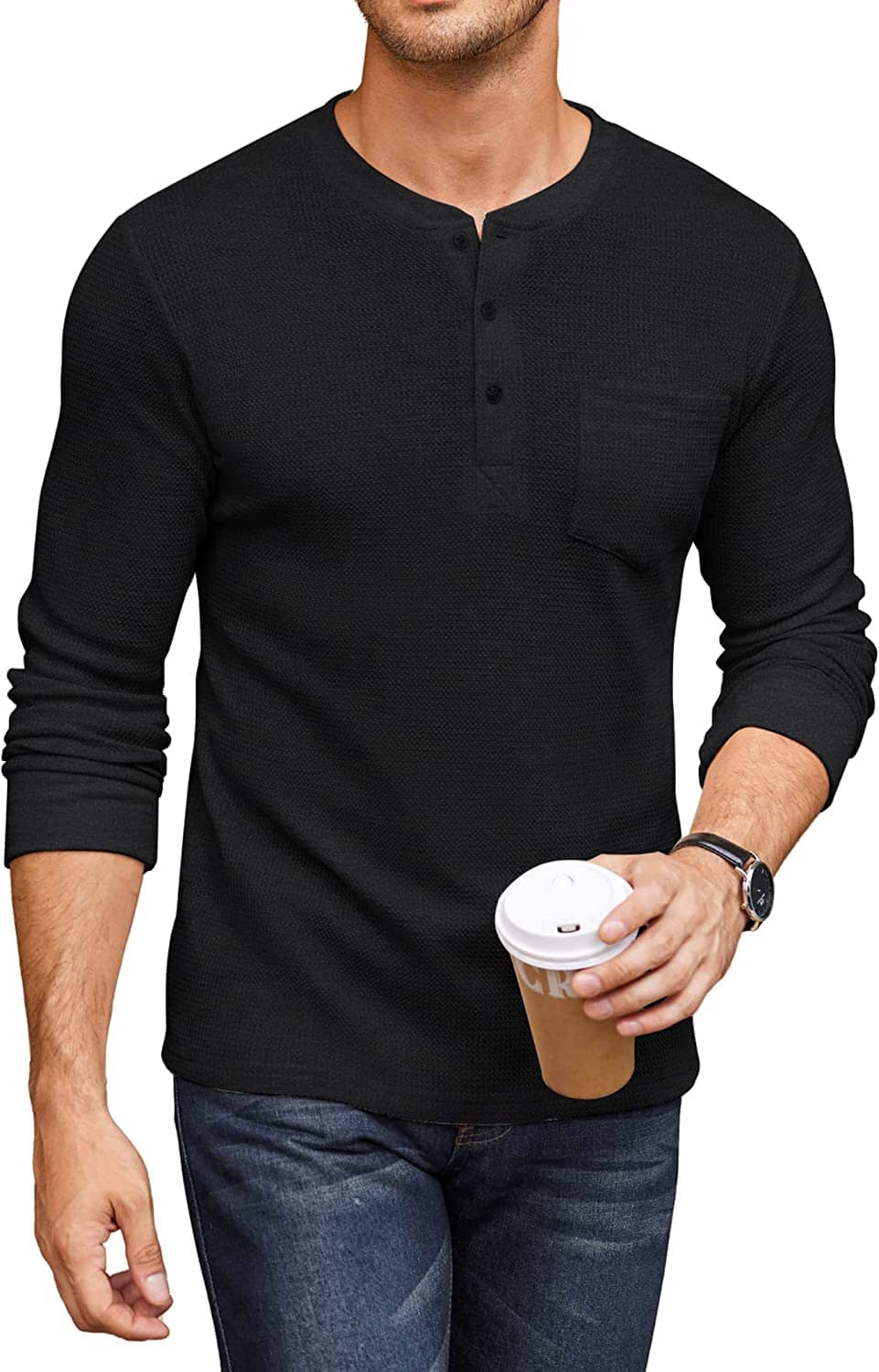 Basic Waffle Pullover Lang Ärmel T-Hemd