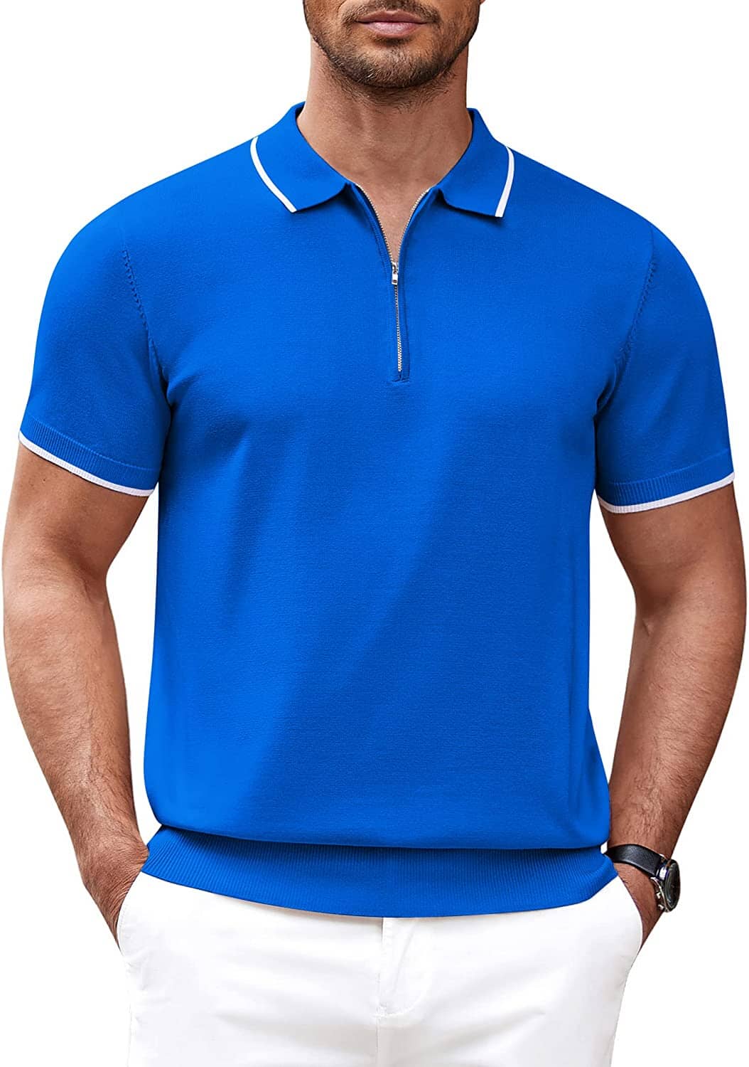 Klassisch Zipper Kurz Ärmel Polo Hemd