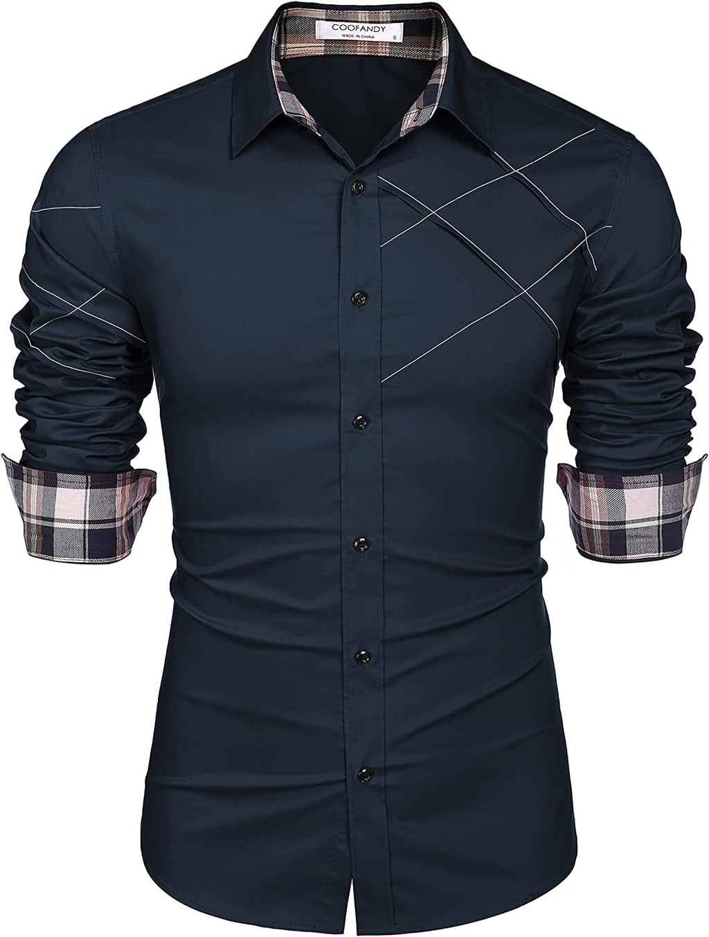 Plaid Kragen Knopf Baumwolle Dress Hemd