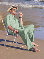 2 Teil Leinen Stil Lang Ärmel Strand Urlaub Outfits