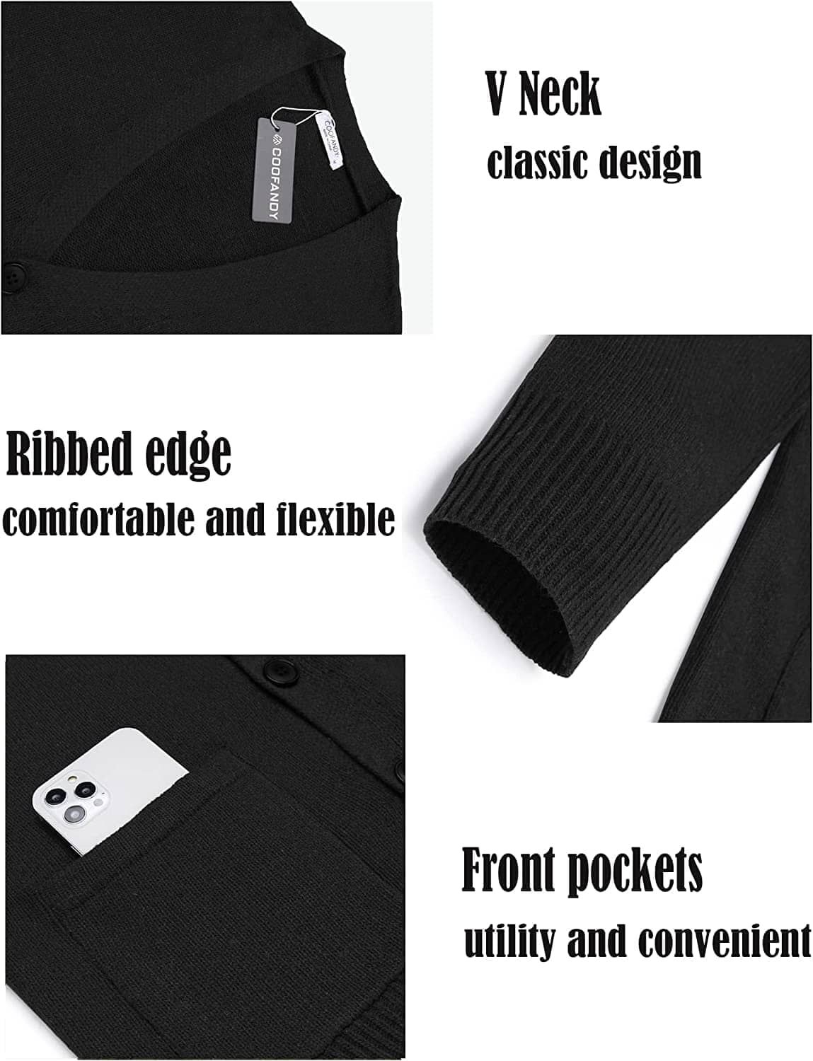Lightweight V Neck Strick Pullover with Pockets