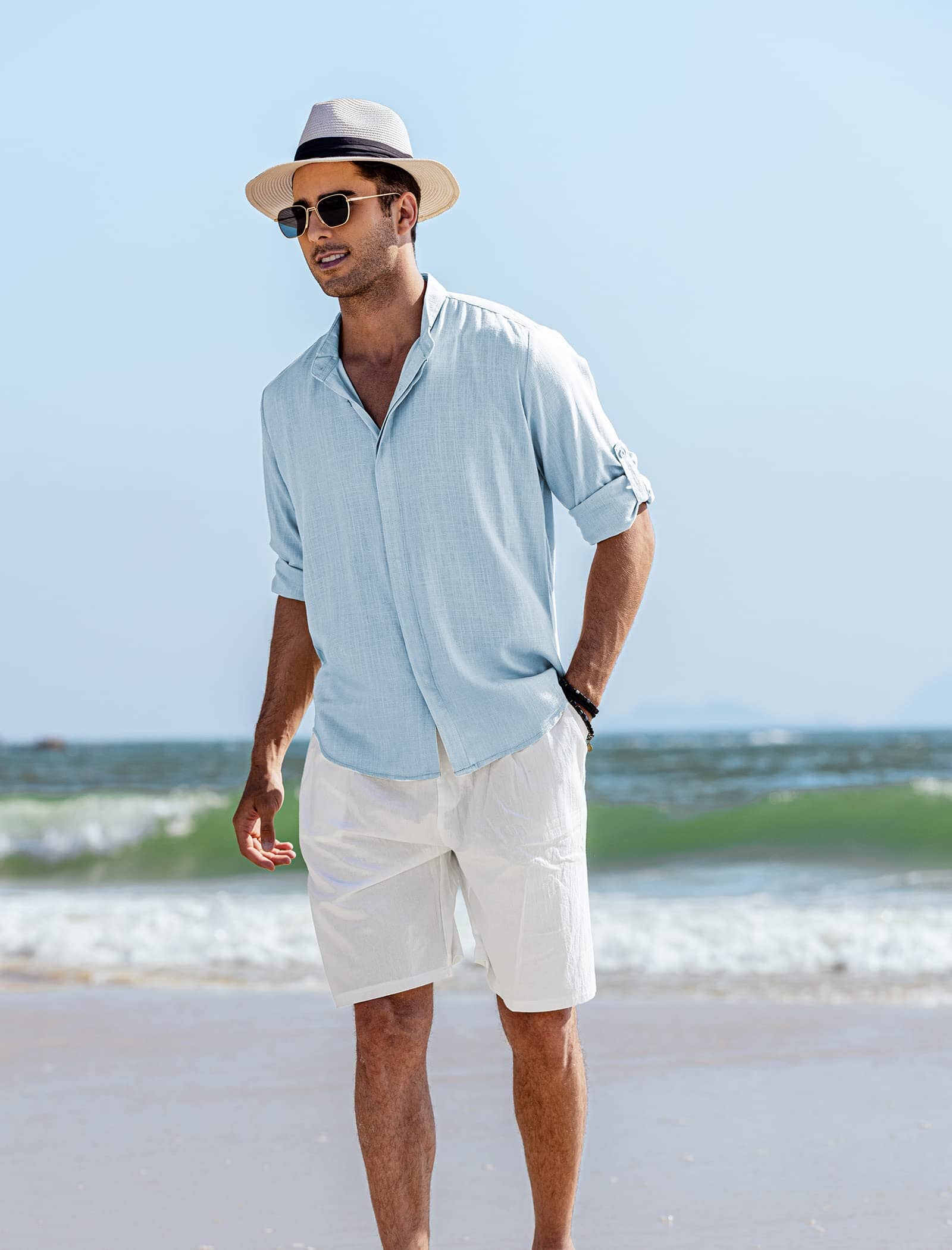 Leinen Stil Sommer Strand 3/4 Ärmel Hemden
