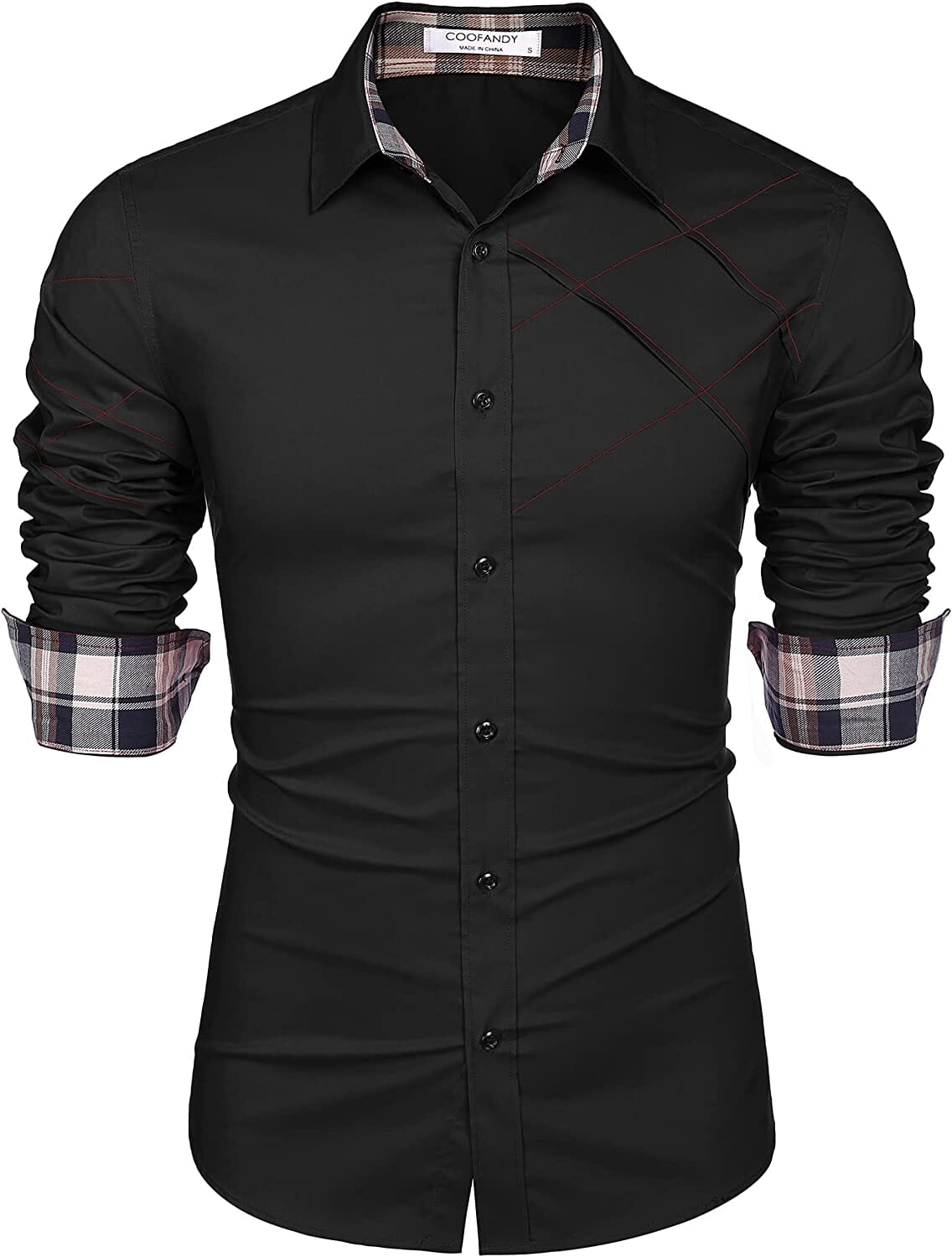 Plaid Kragen Knopf Baumwolle Dress Hemd