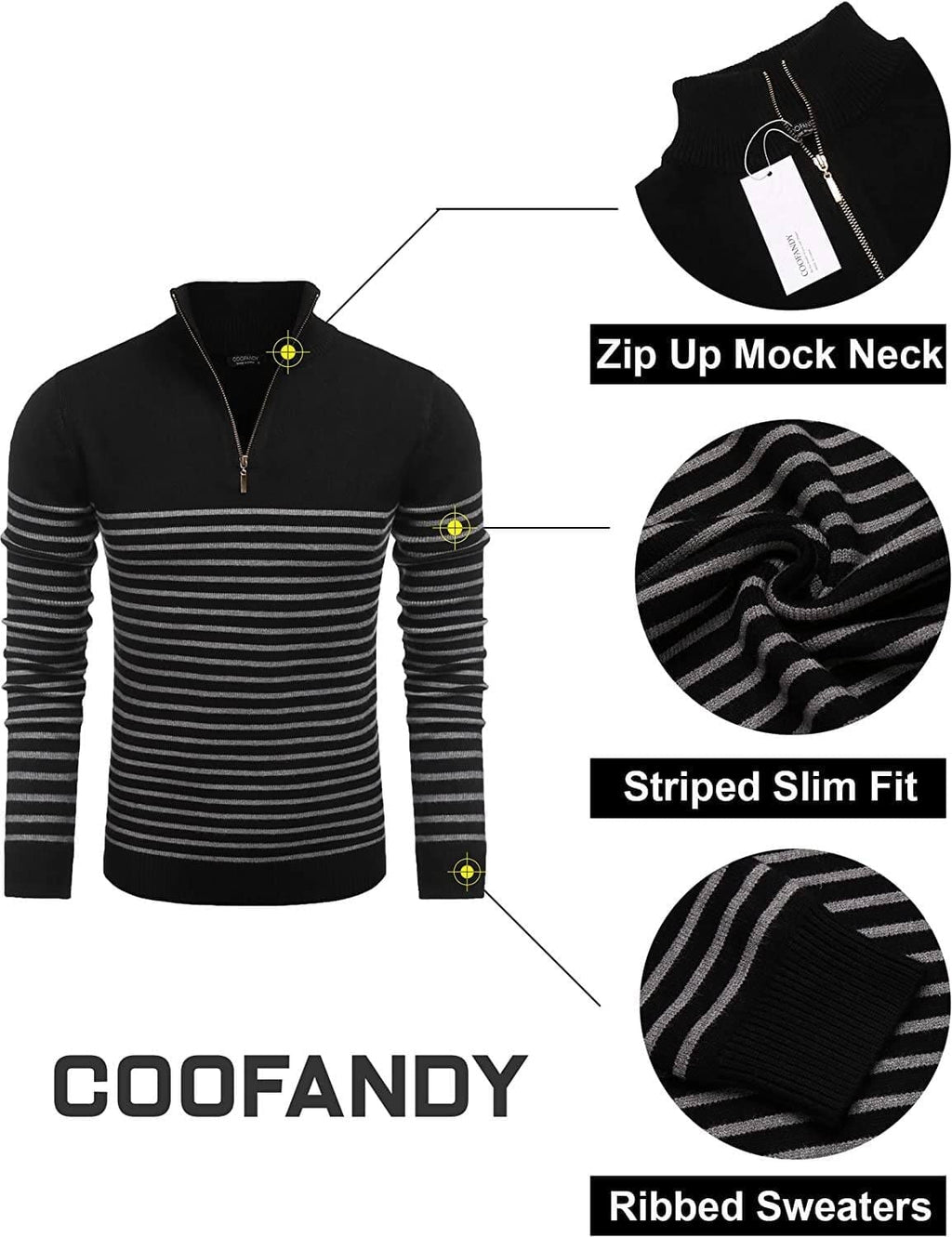 Gestreift Zip Up Mock Neck Pullover Pullover