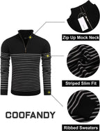 Gestreift Zip Up Mock Neck Pullover Pullover