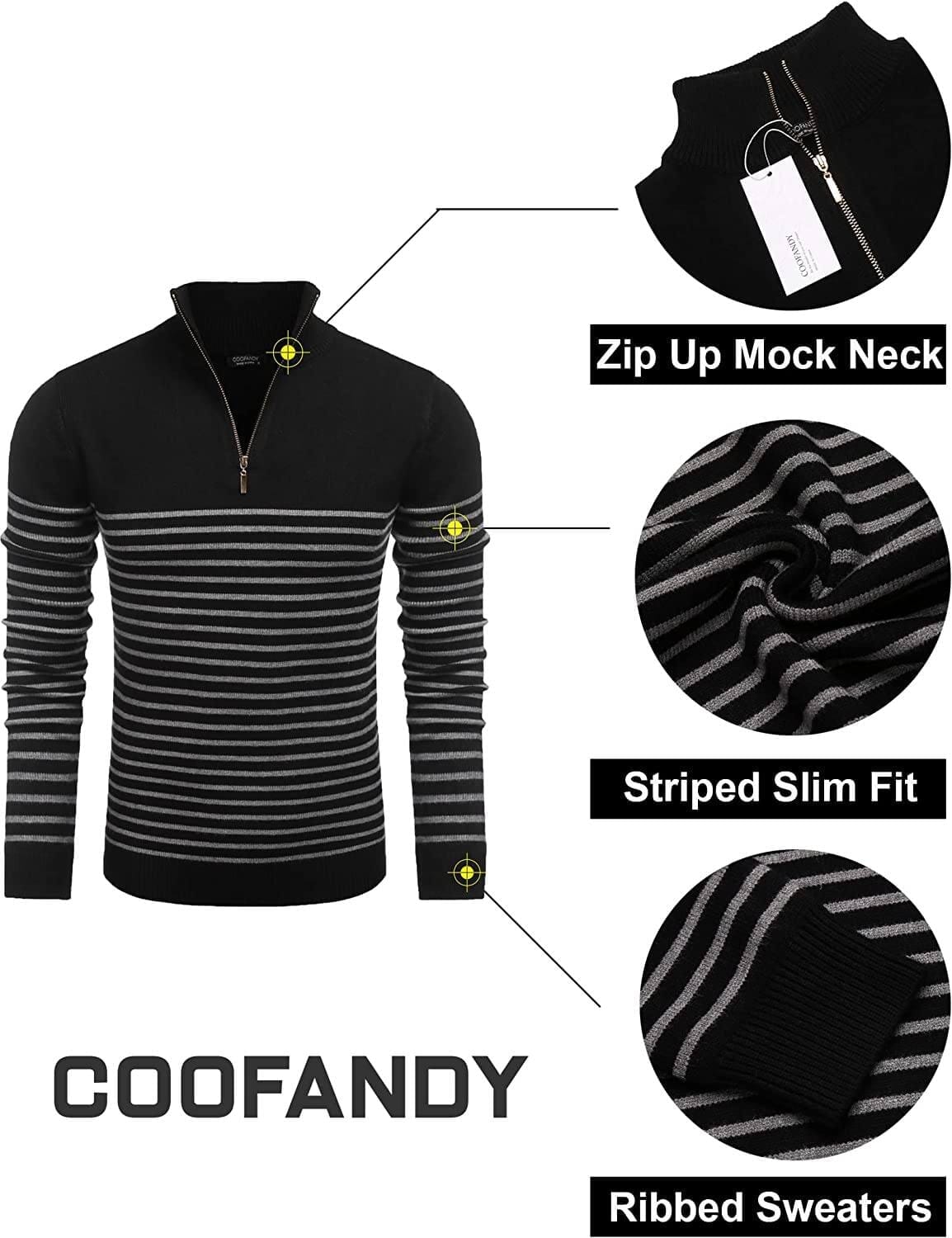 Gestreift Zip Up Mock Neck Pullover Pullover