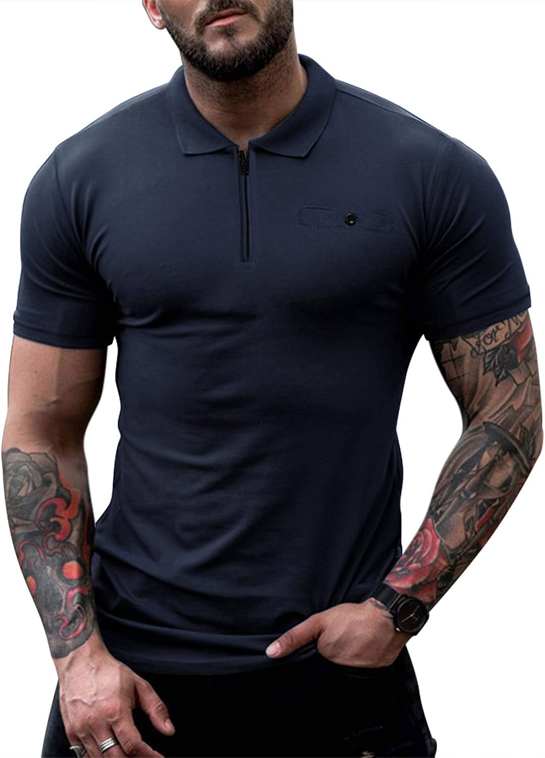 Slim Fit Zipper Polo Golf Hemd