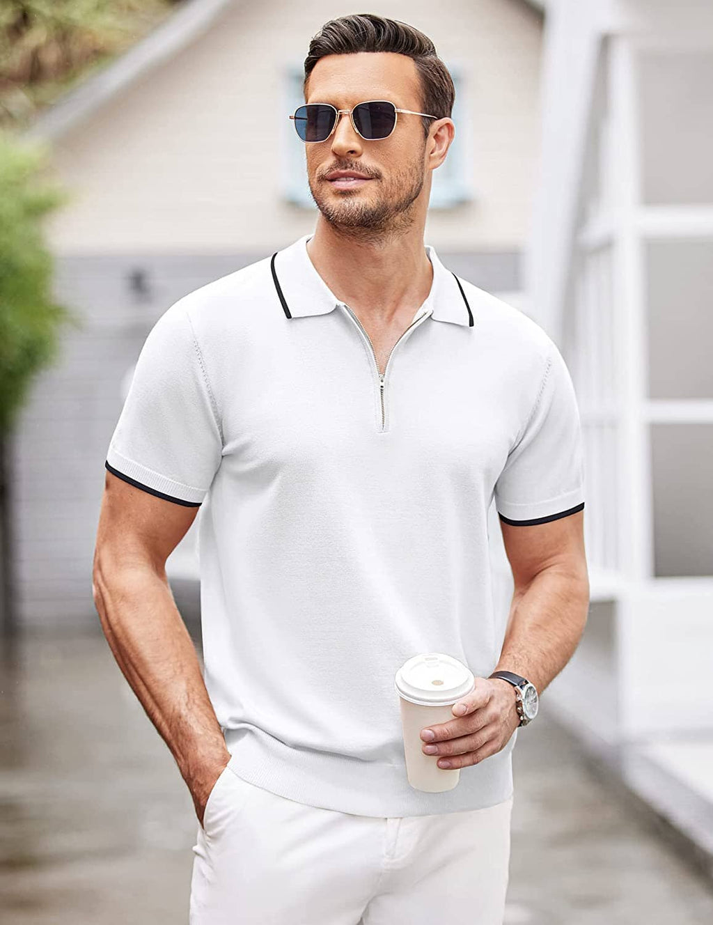 Klassisch Zipper Kurz Ärmel Polo Hemd
