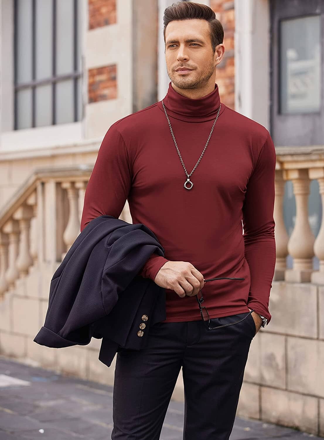 Slim Fit Rollkragen Basic Baumwolle Pullover