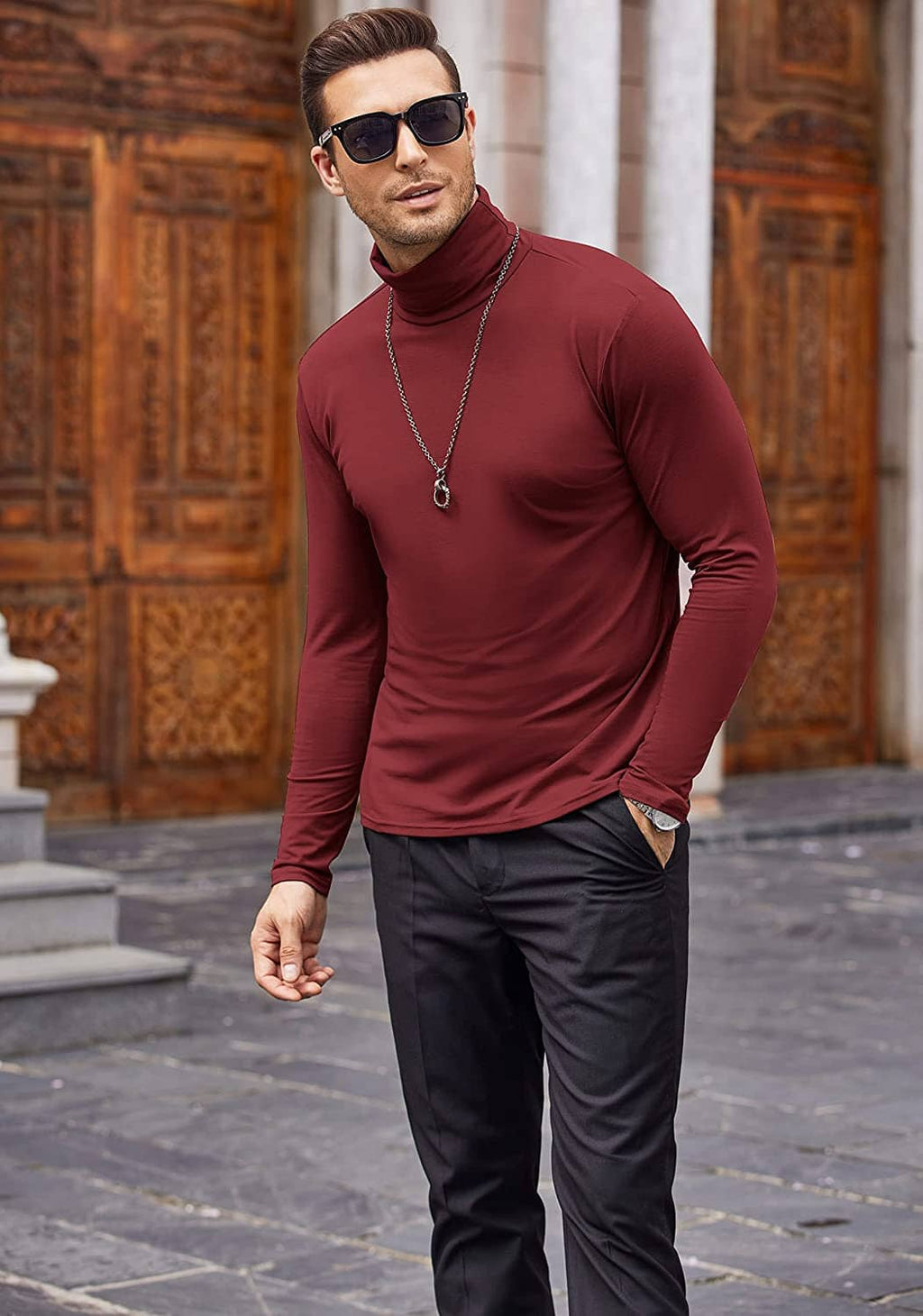 Slim Fit Rollkragen Basic Baumwolle Pullover